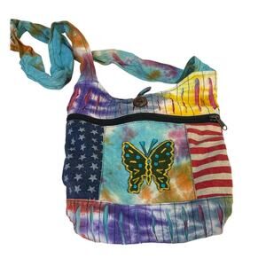 Laliguras Womens Boho Tie Dye Patch Work Button Zipper Close Crossbody Tote Bag